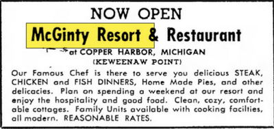 Pines Resort (McGintys Resort) - June 1958 Ad (newer photo)